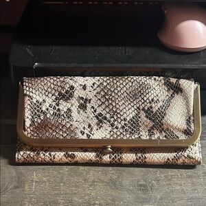 HOBO Leather Metallic‎ Accent Snakeskin Clutch Wallet